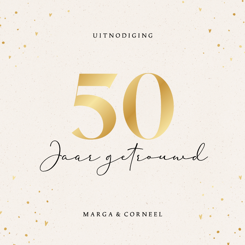 Jubileumkaarten - Stijlvolle beige uitnodiging jubileum gouden vijftig