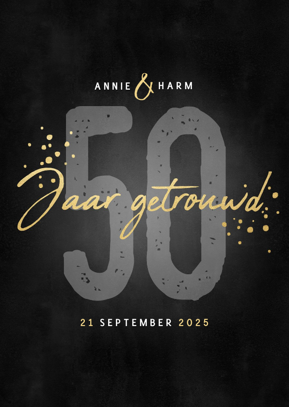 Jubileumkaarten - Stijlvolle jubileumkaart uitnodiging 50 jaar getrouwd zwart