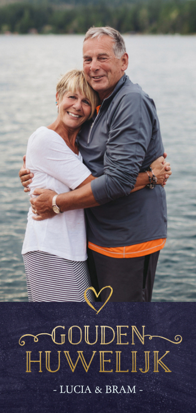 Jubileumkaarten - Stijlvolle langwerpige uitnodiging gouden huwelijksjubileum