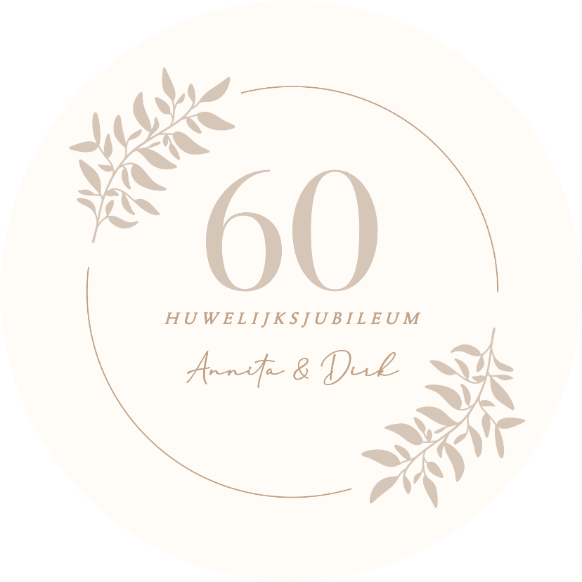 Stijlvolle ronde jubileumkaarten met beige takjes - Jubileumkaarten Jubileumkaarten - Stijlvolle ronde jubileumkaarten met beige takjes