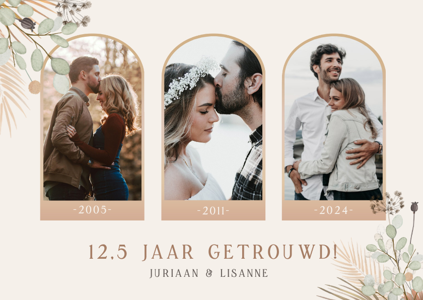 Jubileumkaarten - Stijlvolle uitnodiging 12,5 jaar getrouwd met droogbloemen