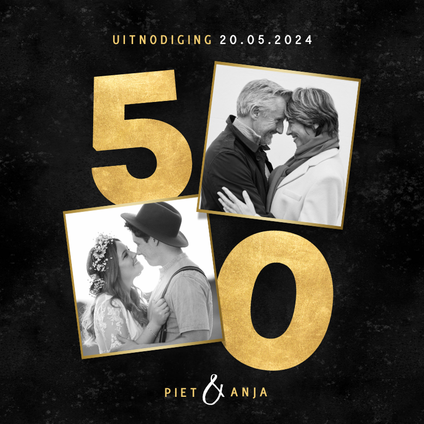 Stijlvolle uitnodiging jubileum 50 jaar getrouwd met foto's - Jubileumkaarten Jubileumkaarten - Stijlvolle uitnodiging jubileum 50 jaar getrouwd met foto's
