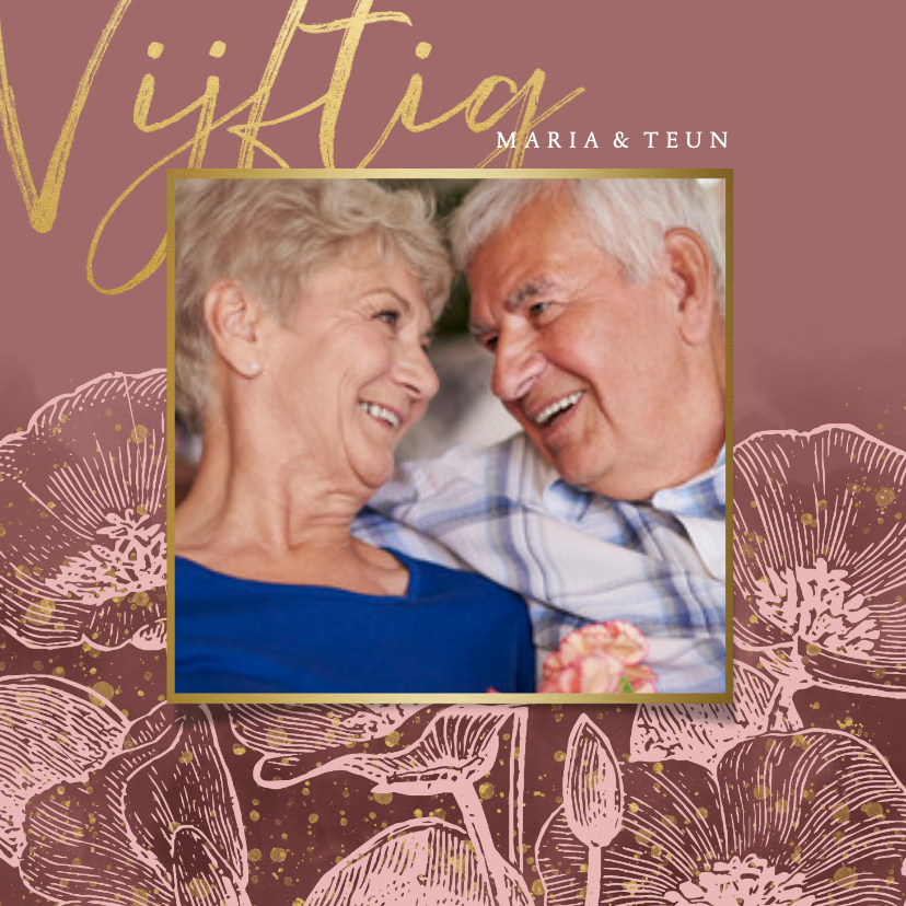 Stijlvolle uitnodiging jubileum bloemen, foto en typografie - Jubileumkaarten Jubileumkaarten - Stijlvolle uitnodiging jubileum bloemen, foto en typografie