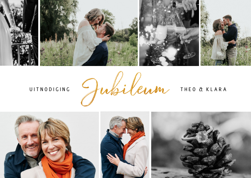 Stijlvolle uitnodiging jubileum met fotocollage - Jubileumkaarten Jubileumkaarten - Stijlvolle uitnodiging jubileum met fotocollage