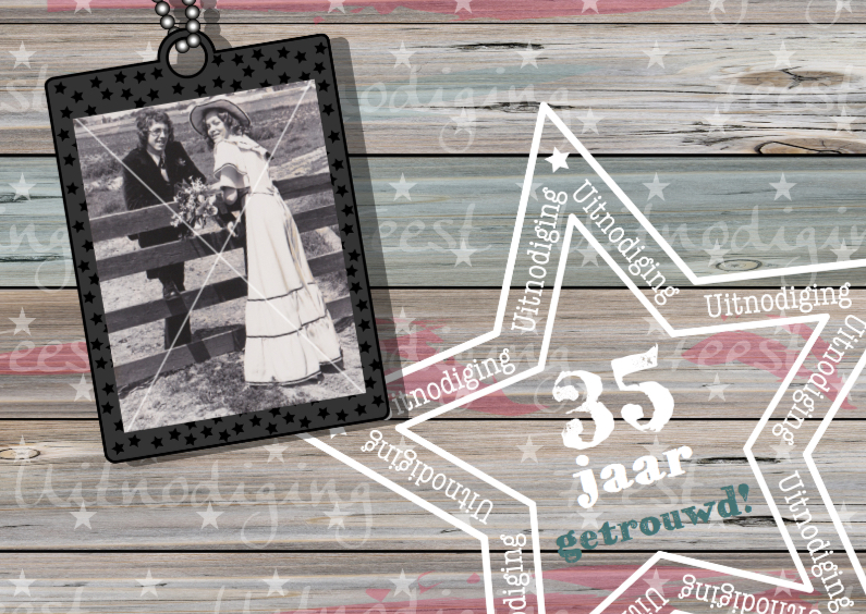 Stoere foto uitnodiging HOUT ster - Jubileumkaarten Jubileumkaarten - Stoere foto uitnodiging HOUT ster