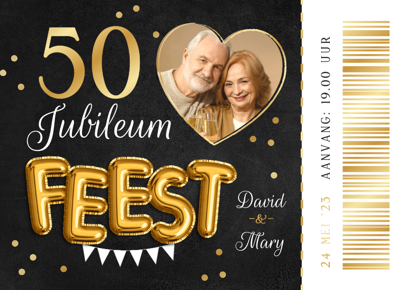 Jubileumkaarten - Ticket uitnodiging jubileumfeest 50 jaar getrouwd hartje