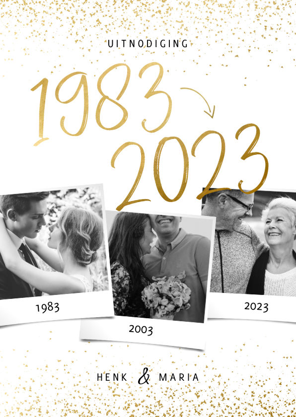 Uitnodiging 1982/2022 jubileum fotocollage met confetti - Jubileumkaarten Jubileumkaarten - Uitnodiging 1982/2022 jubileum fotocollage met confetti