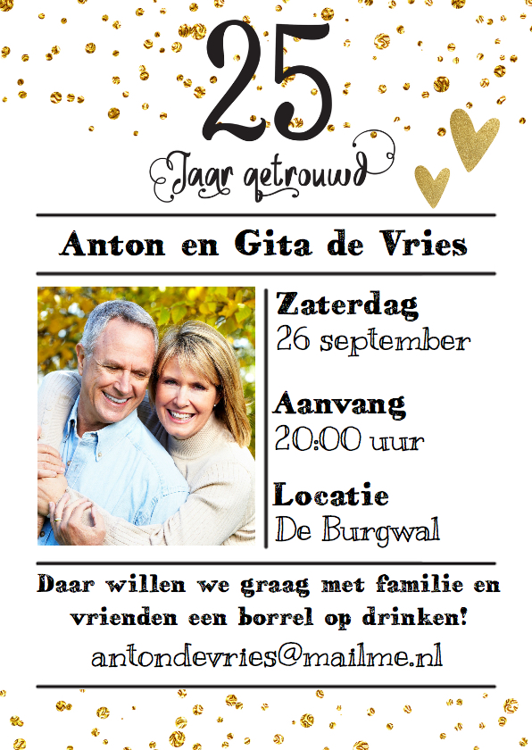 Uitnodiging 25 confetti - LO - Jubileumkaarten Jubileumkaarten - Uitnodiging 25 confetti - LO