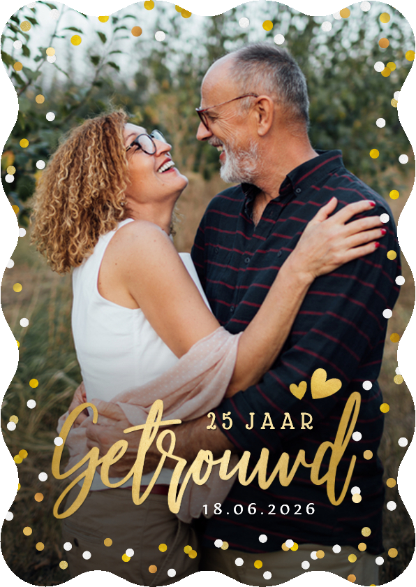 Uitnodiging 25 jaar getrouwd met grote foto en confetti - Jubileumkaarten Jubileumkaarten - Uitnodiging 25 jaar getrouwd met grote foto en confetti
