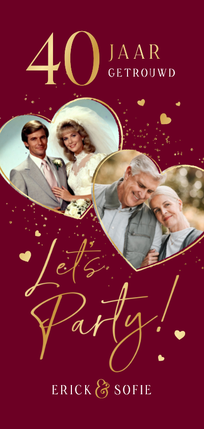 Uitnodiging 40 jaar getrouwd jubileumfeest robijn goud hart - Jubileumkaarten Jubileumkaarten - Uitnodiging 40 jaar getrouwd jubileumfeest robijn goud hart