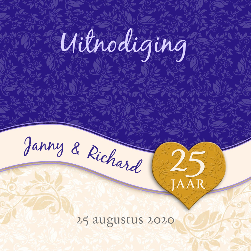Uitnodiging band en hart jubileum 25 jaar aanpasbaar - Jubileumkaarten Jubileumkaarten - Uitnodiging band en hart jubileum 25 jaar aanpasbaar