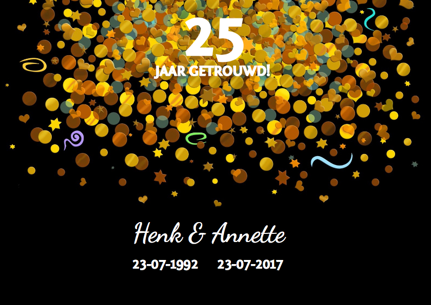 Uitnodiging confetti op zwarte achtergrond - Jubileumkaarten Jubileumkaarten - Uitnodiging confetti op zwarte achtergrond