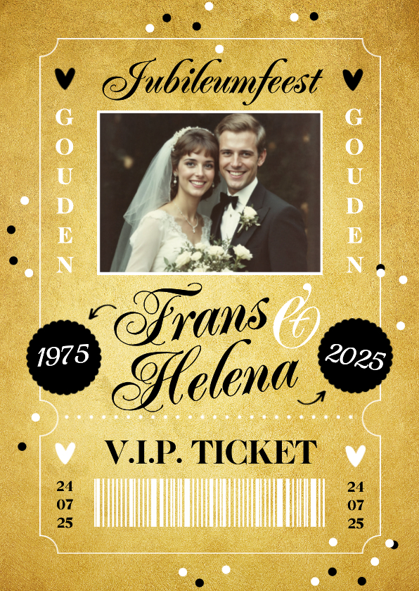 Uitnodiging gouden huwelijk trouwdag 50 jaar ticket - Jubileumkaarten Jubileumkaarten - Uitnodiging gouden huwelijk trouwdag 50 jaar ticket