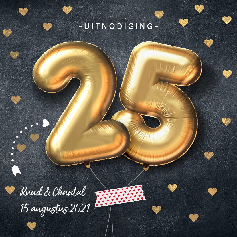 Jubileumkaarten - Uitnodiging huwelijk jubileumfeest 25 jaar ballon