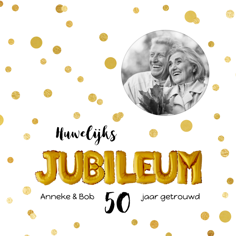 Uitnodiging huwelijks jubileum ballonnen goud - Jubileumkaarten Jubileumkaarten - Uitnodiging huwelijks jubileum ballonnen goud