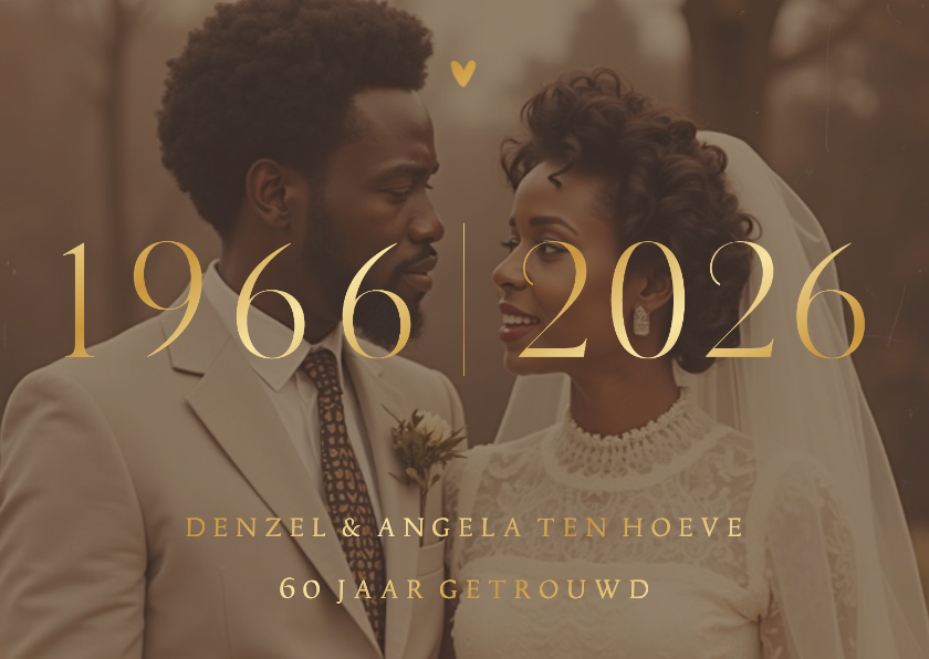 Uitnodiging jubileum 1966 2026 grote foto met goudfolie - Jubileumkaarten Jubileumkaarten - Uitnodiging jubileum 1966 2026 grote foto met goudfolie