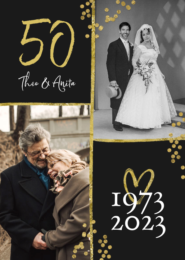 Uitnodiging jubileum 50 jaar getrouwd met twee trouwfoto's - Jubileumkaarten Jubileumkaarten - Uitnodiging jubileum 50 jaar getrouwd met twee trouwfoto's