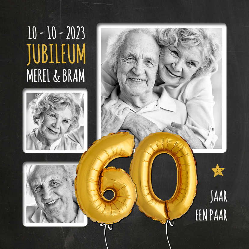 Uitnodiging jubileum 60 jaar ballonnen goud - Jubileumkaarten Jubileumkaarten - Uitnodiging jubileum 60 jaar ballonnen goud