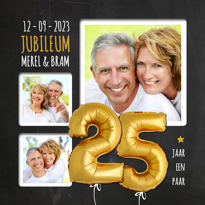 Uitnodiging jubileum ballonnen goud 25 - Jubileumkaarten Jubileumkaarten - Uitnodiging jubileum ballonnen goud 25