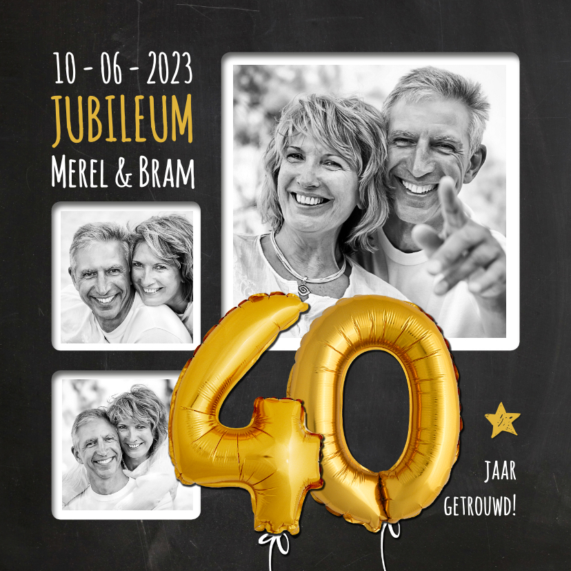 Jubileumkaarten - Uitnodiging jubileum ballonnen goud 40