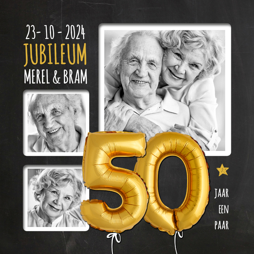 Jubileumkaarten - Uitnodiging jubileum ballonnen goud 50 jaar krijtbord