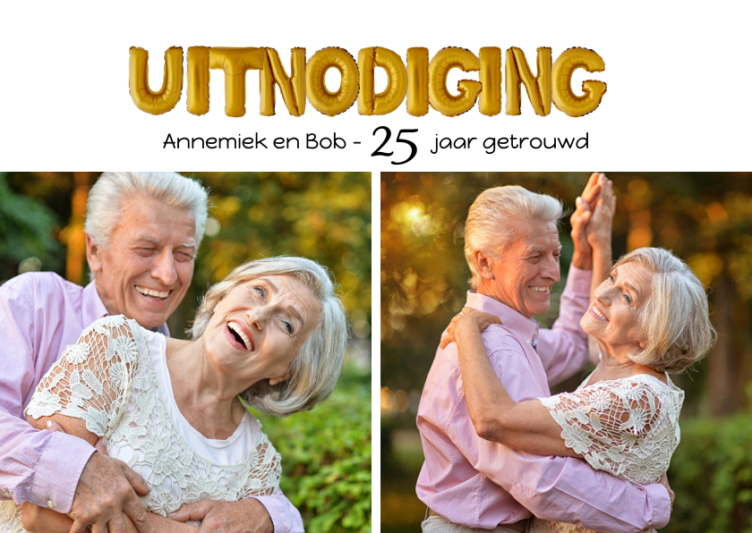 Uitnodiging Jubileum ballonnen goud - Jubileumkaarten Jubileumkaarten - Uitnodiging Jubileum ballonnen goud