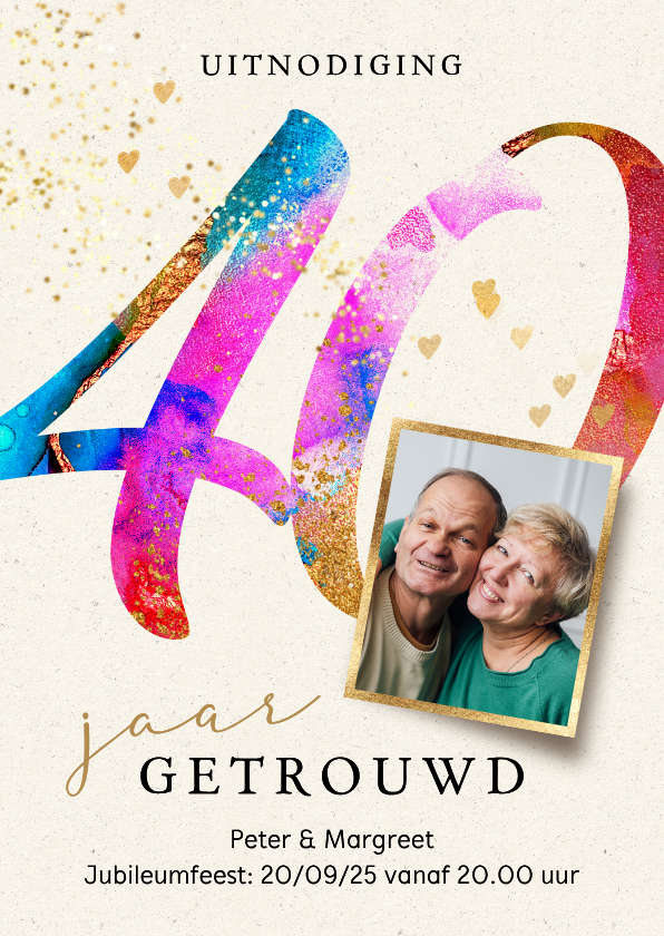 Jubileumkaarten - Uitnodiging jubileum feest 40 jaar getrouwd verf