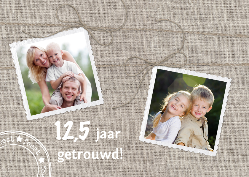 Uitnodiging Jubileum Linnen Twee Fotos L - Jubileumkaarten Jubileumkaarten - Uitnodiging Jubileum Linnen Twee Fotos L