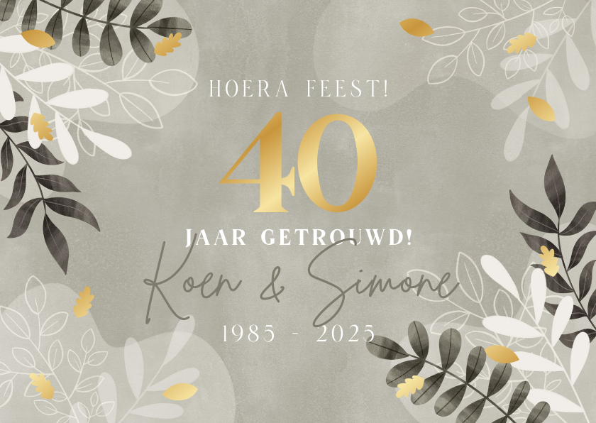 Jubileumkaarten - Uitnodiging jubileum takjes gouden blaadjes 40 jaar getrouwd