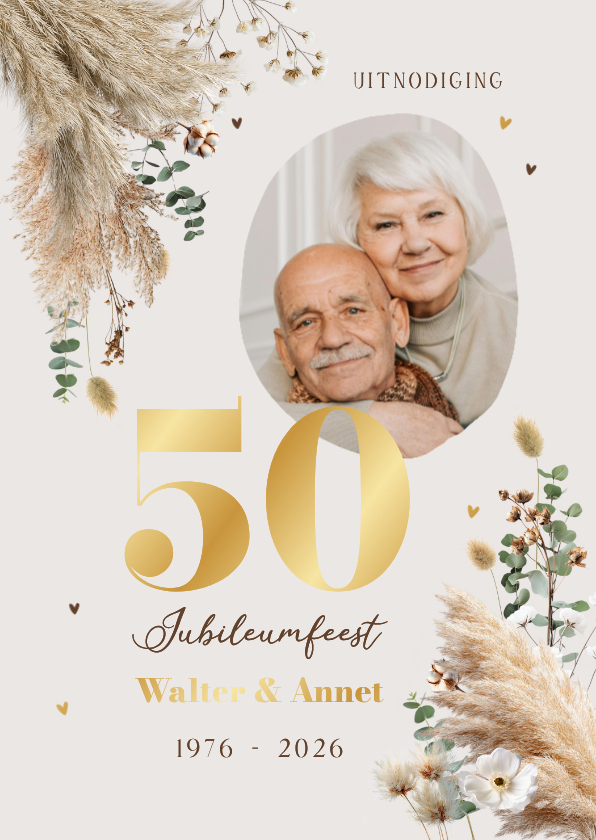 Jubileumkaarten - Uitnodiging jubileumfeest 50 jaar foto eucalyptus grassen