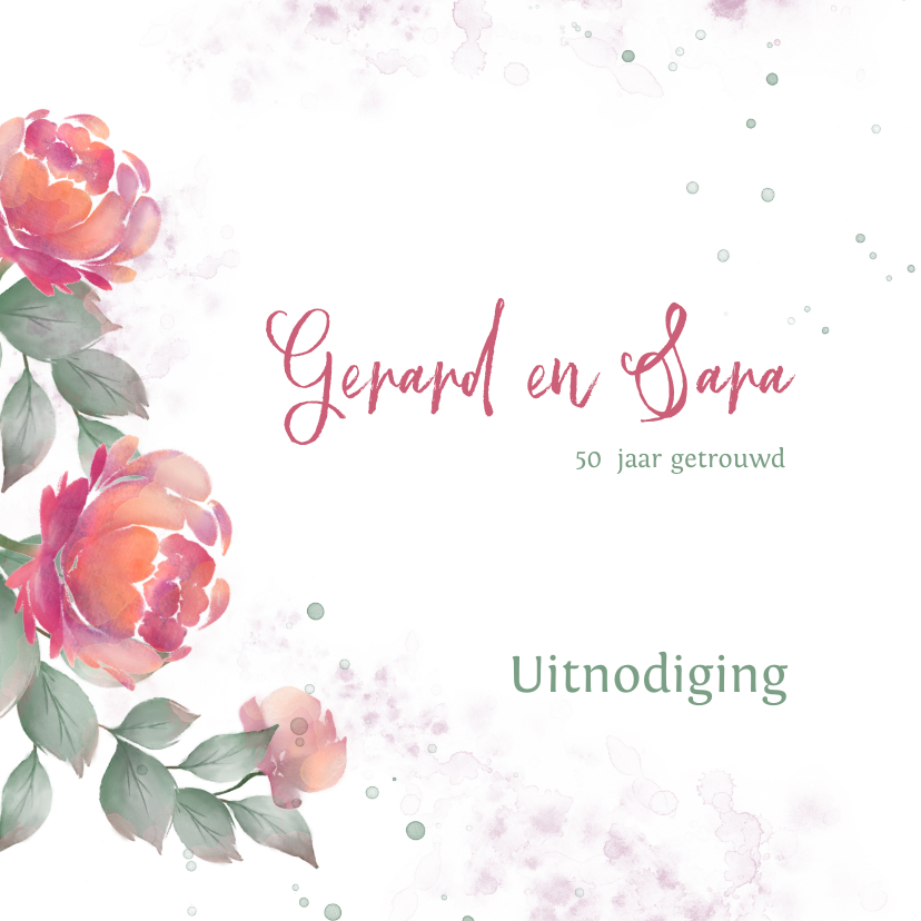 Jubileumkaarten - Uitnodiging met rozen waterverf huwelijksjubileum 
