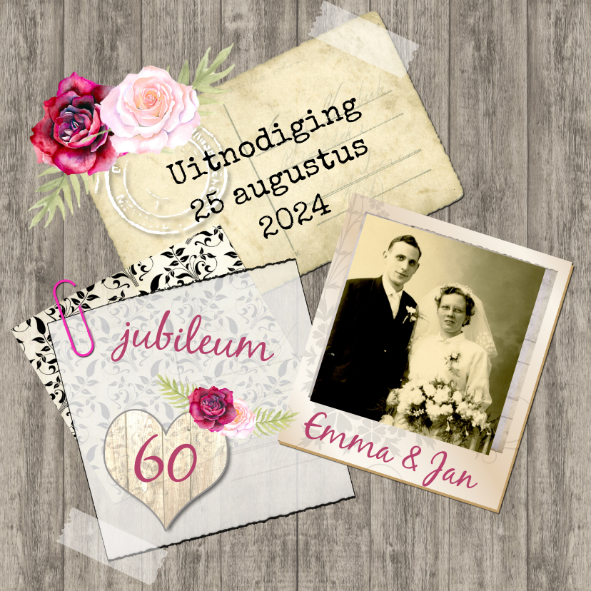 Uitnodiging vintage rozen - Jubileumkaarten Jubileumkaarten - Uitnodiging vintage rozen