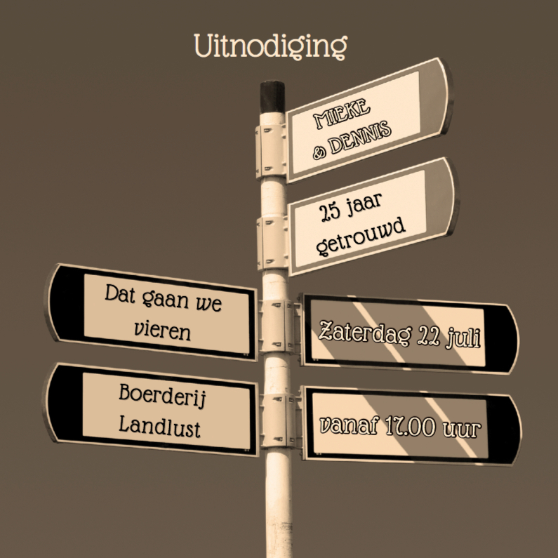 Uitnodiging Wegwijzers Sepia - Jubileumkaarten Jubileumkaarten - Uitnodiging Wegwijzers Sepia