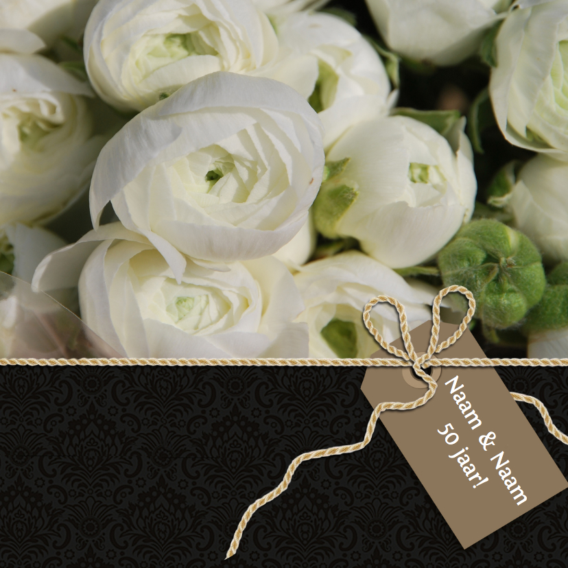 Uitnodiging zwart witte bloem - Jubileumkaarten Jubileumkaarten - Uitnodiging zwart witte bloem