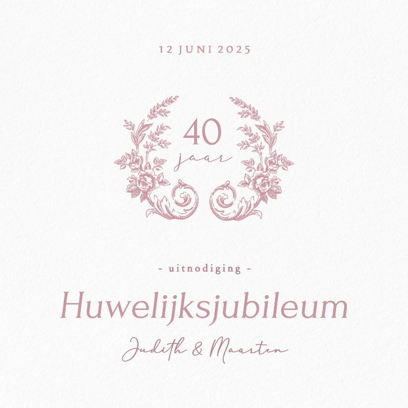 Vintage uitnodiging huwelijksjubileum met klassieke rozen - Jubileumkaarten Jubileumkaarten - Vintage uitnodiging huwelijksjubileum met klassieke rozen