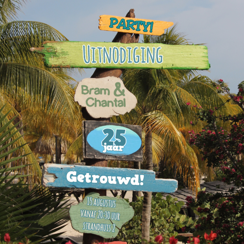 Zomerse uitnodiging palm hout - Jubileumkaarten Jubileumkaarten - Zomerse uitnodiging palm hout