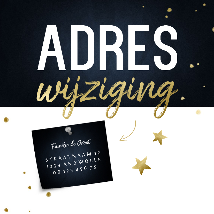 Kerstkaarten - Adreswijziging kerstkaart met sterren en papiertje