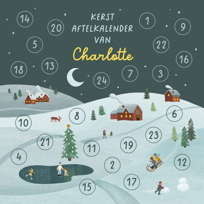 Aftelkalender kerst winterdorp - Kerstkaarten Kerstkaarten - Aftelkalender kerst winterdorp