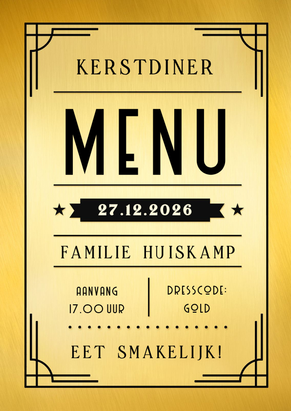 Art-deco filmposter stijl menukaart voor het kerstdiner - Kerstkaarten Kerstkaarten - Art-deco filmposter stijl menukaart voor het kerstdiner
