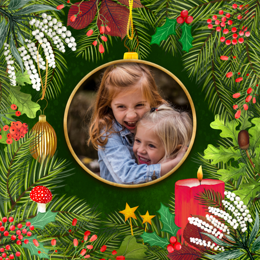Kerstkaarten - Botanische kerstkaart met foto