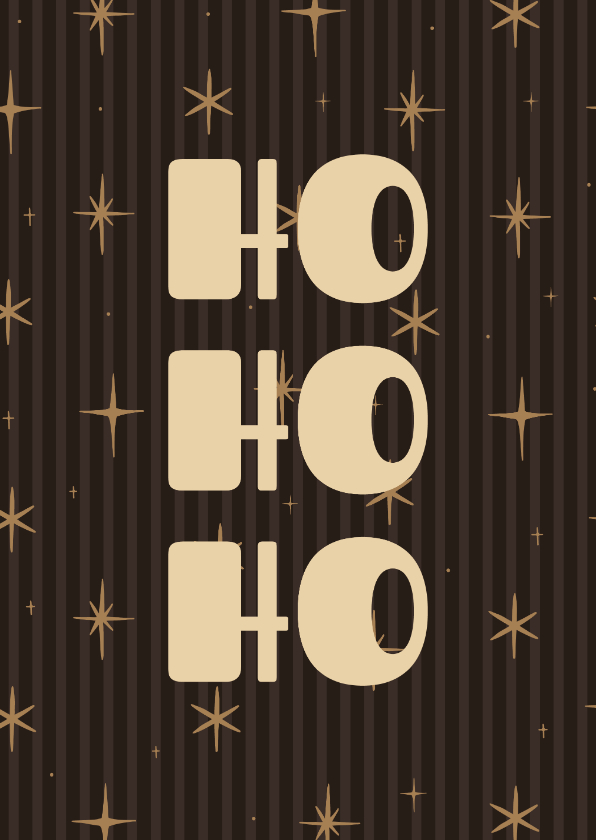 Kerstkaarten - Bruine kerstkaart streepjes met sterren ho ho ho