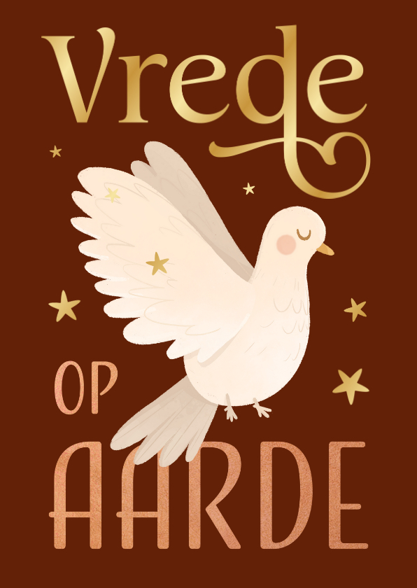 Christelijk kerstkaart vrede op aarde duif sterren goud - Kerstkaarten Kerstkaarten - Christelijk kerstkaart vrede op aarde duif sterren goud