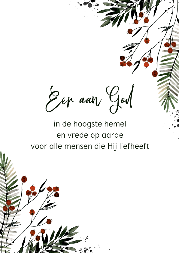 Kerstkaarten - Christelijke kerstkaart bessentakjes