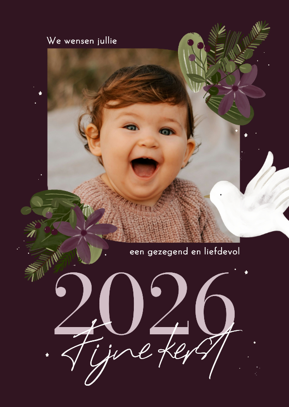 Christelijke kerstkaart botanisch foto jaartal - Kerstkaarten Kerstkaarten - Christelijke kerstkaart botanisch foto jaartal