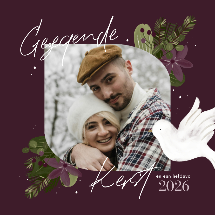 Kerstkaarten - Christelijke kerstkaart botanisch met foto