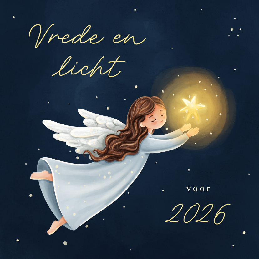 Kerstkaarten - Christelijke kerstkaart engel met ster vrede & licht