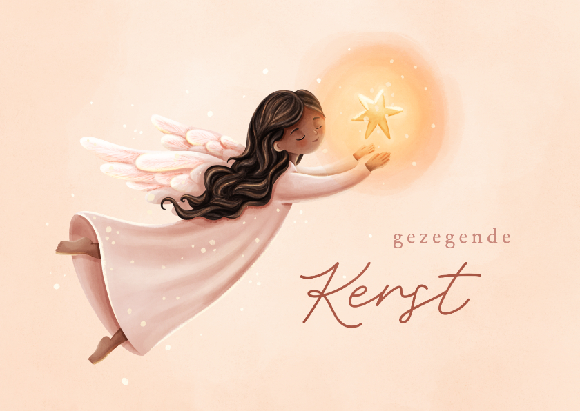 Christelijke kerstkaart gezegende kerst engel met ster - Kerstkaarten Kerstkaarten - Christelijke kerstkaart gezegende kerst engel met ster