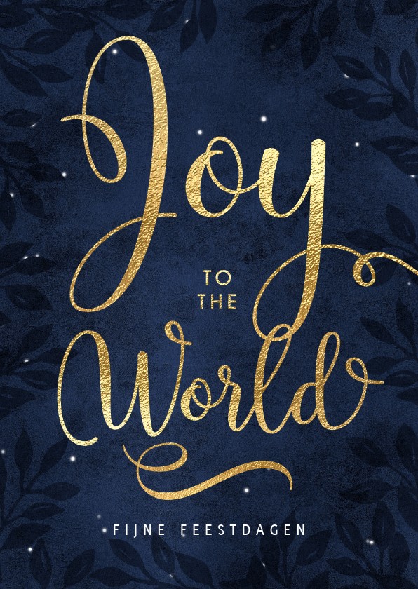 Kerstkaarten - Christelijke kerstkaart Joy to the world goud donker blauw