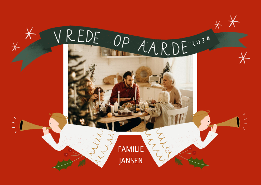 Kerstkaarten - Christelijke kerstkaart met foto en engel illustraties