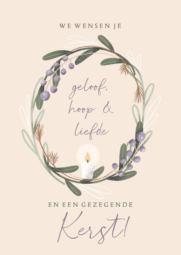 Christelijke kerstkaart met krans kaars en bijbeltekst - Kerstkaarten Kerstkaarten - Christelijke kerstkaart met krans kaars en bijbeltekst